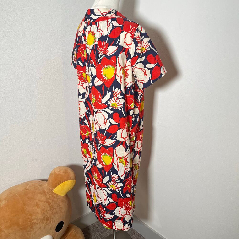 Vintage 60s 70s Floral House Dress Model’s Coat Cotton Button Front Pockets M/L
